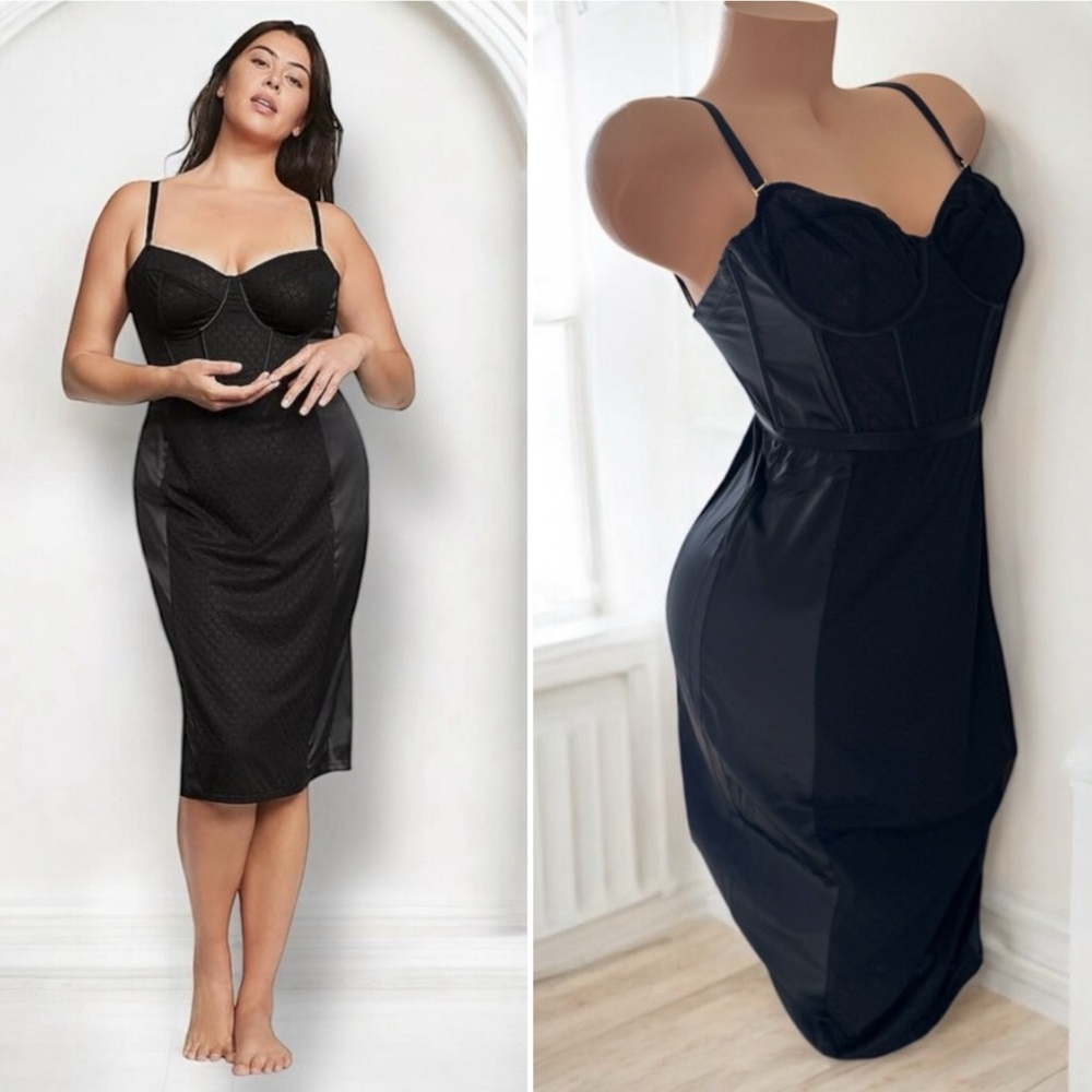 Victoria’s Secret Archives Monogram Luxe Corset Midi Dress Black Lingerie M
